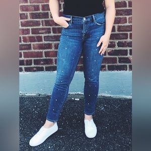 Embellished High Rise Girlfriend Jeans